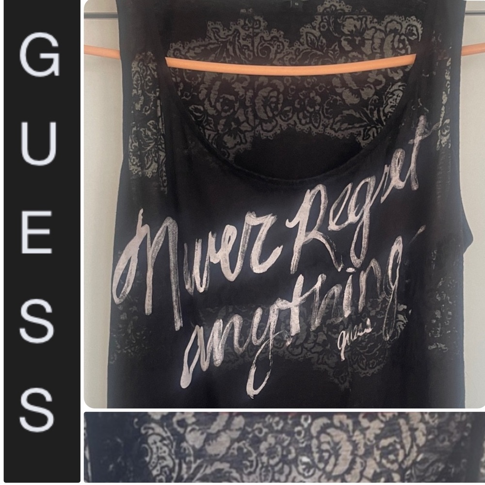 Guess Black Lace Cut Out Women's Tank Top. Never Regret Anything Guess